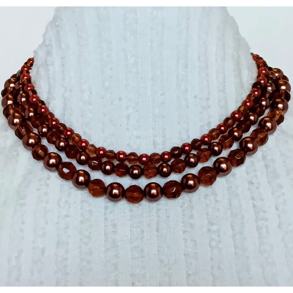 Premier Designs Faux Pearl and Glass Bead Triple Strand 3-in-1 Necklace 16-18 in - Picture 3 of 10